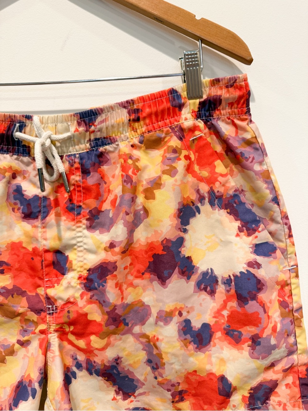 OAS Yellow Tie Swim Shorts Abstract Floral Print Men’s Size Large - Picture 5 of 9